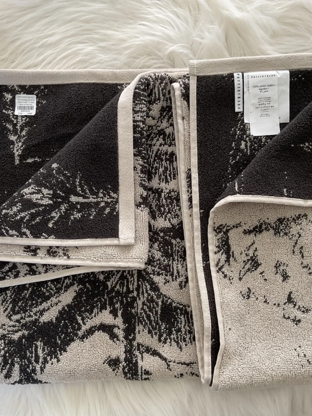 NWT Pottery Barn Rustic Forest Bath Towel Cabin Stag Cottage Woodland